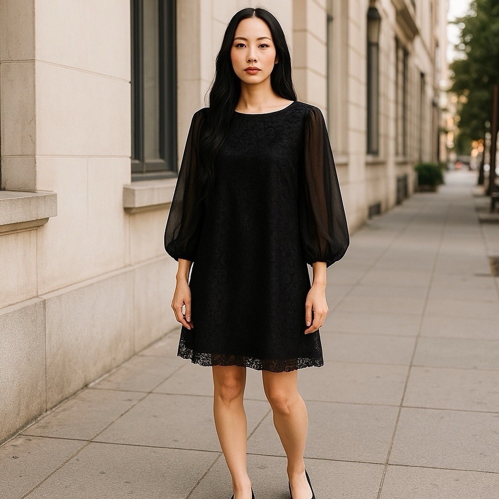 Eliza J Black Lace Sheath Dress Size 4 Long Sleeve Cocktail Party Evening